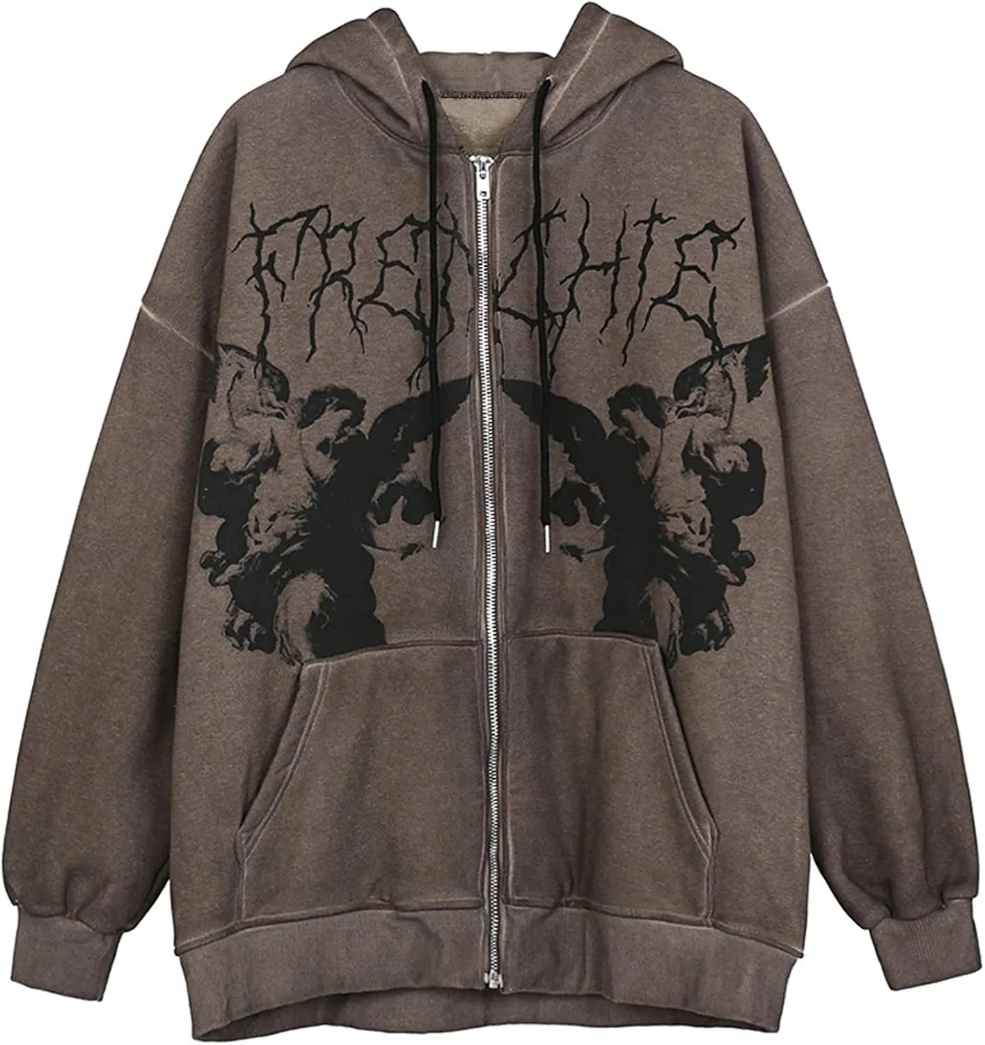 XBTCLXEBCO Women's Oversized Hoodie Sweatshirt Graphic Print Long Sleeve Zipper Hooded Coat Vintage Loose Jacket With Pockets