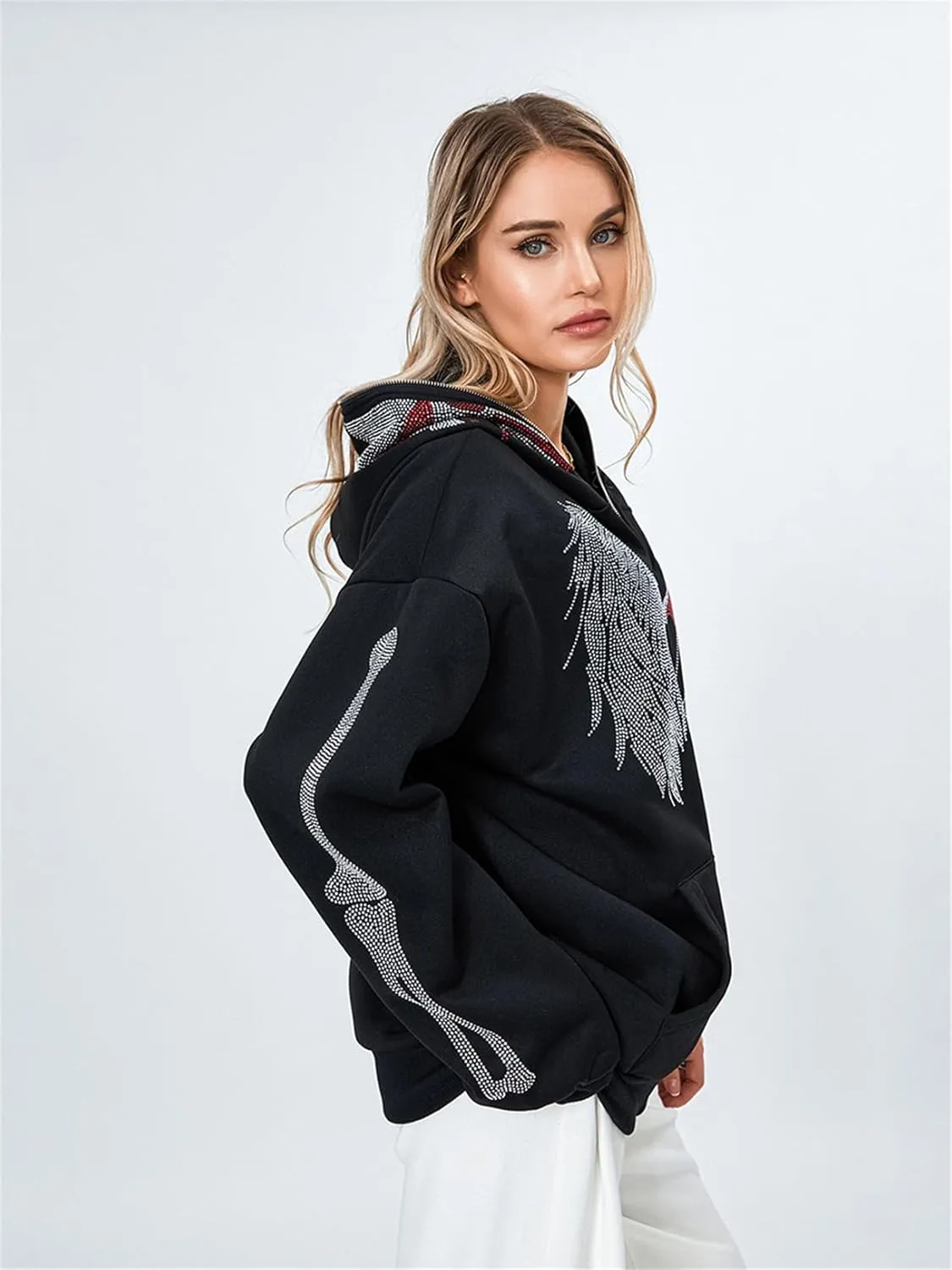 Y2k Full Zip Up Hoodies for Women Men Oversized Skeleton Graphic Over Face Sweatshirt Goth Punk Hip Hop Jacket Coat