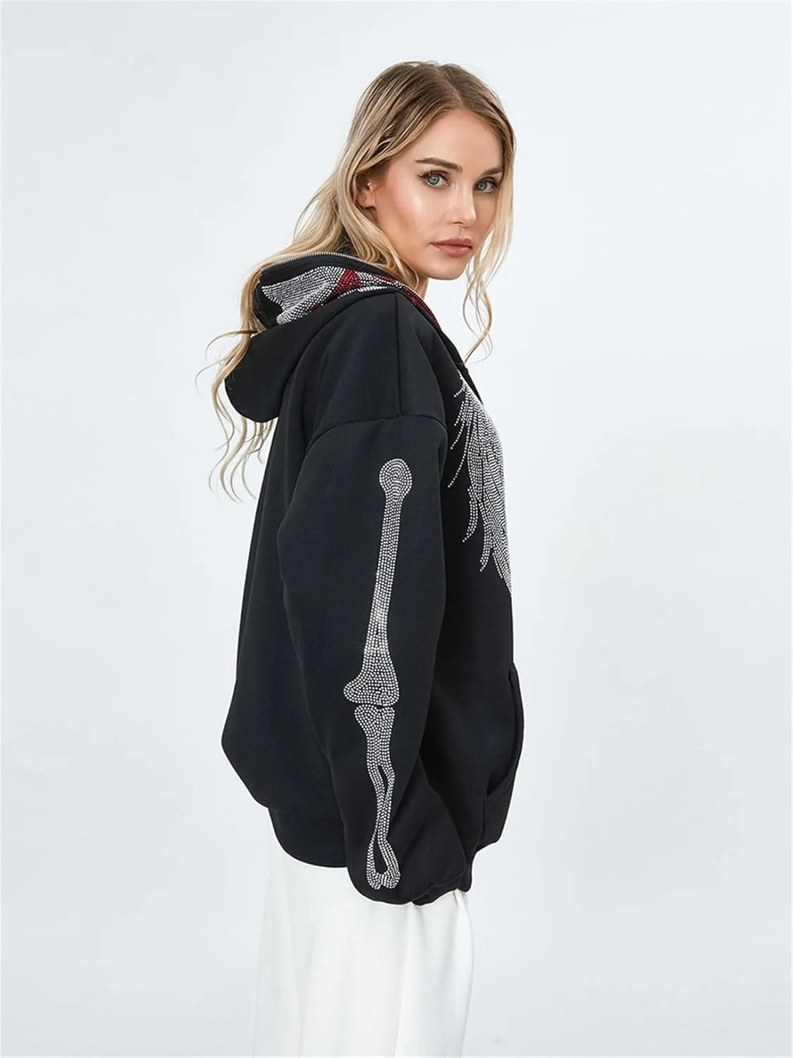 Y2k Full Zip Up Hoodies for Women Men Oversized Skeleton Graphic Over Face Sweatshirt Goth Punk Hip Hop Jacket Coat
