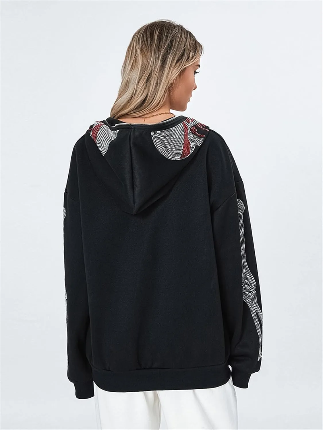 Y2k Full Zip Up Hoodies for Women Men Oversized Skeleton Graphic Over Face Sweatshirt Goth Punk Hip Hop Jacket Coat