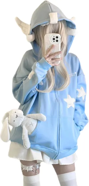 YEMOCILE Women Cute Shark Hoodie Long Sleeve Blue Kawaii Animal Shark Shape Hooded Pullover Sweatshirts