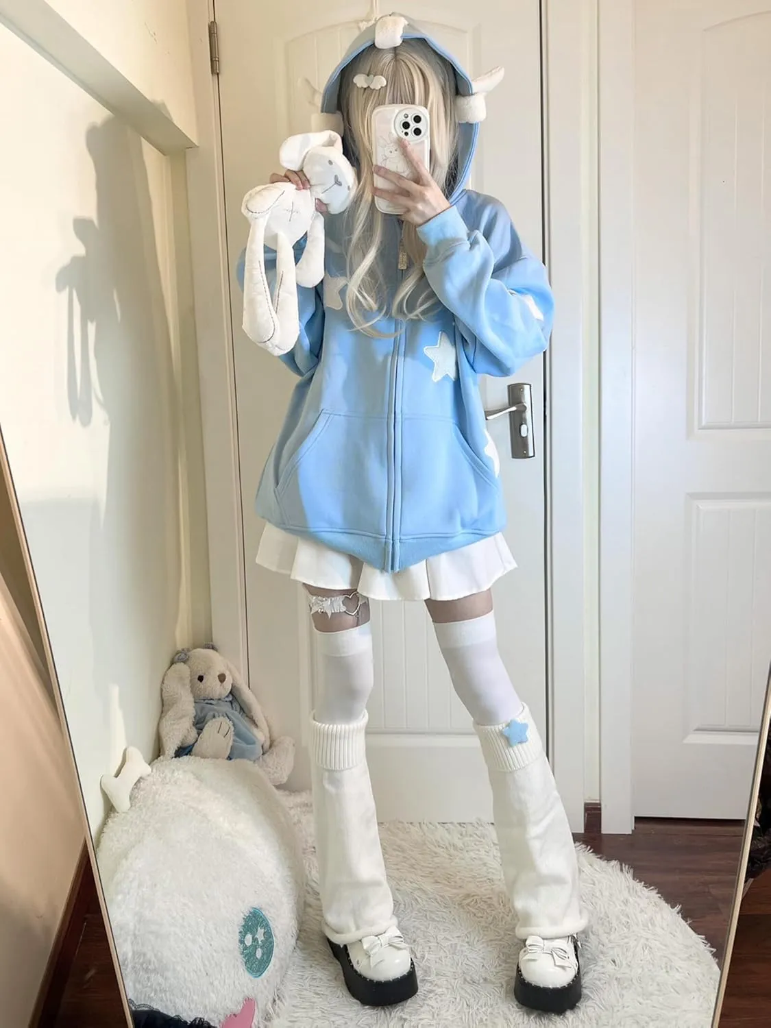 YEMOCILE Women Cute Shark Hoodie Long Sleeve Blue Kawaii Animal Shark Shape Hooded Pullover Sweatshirts