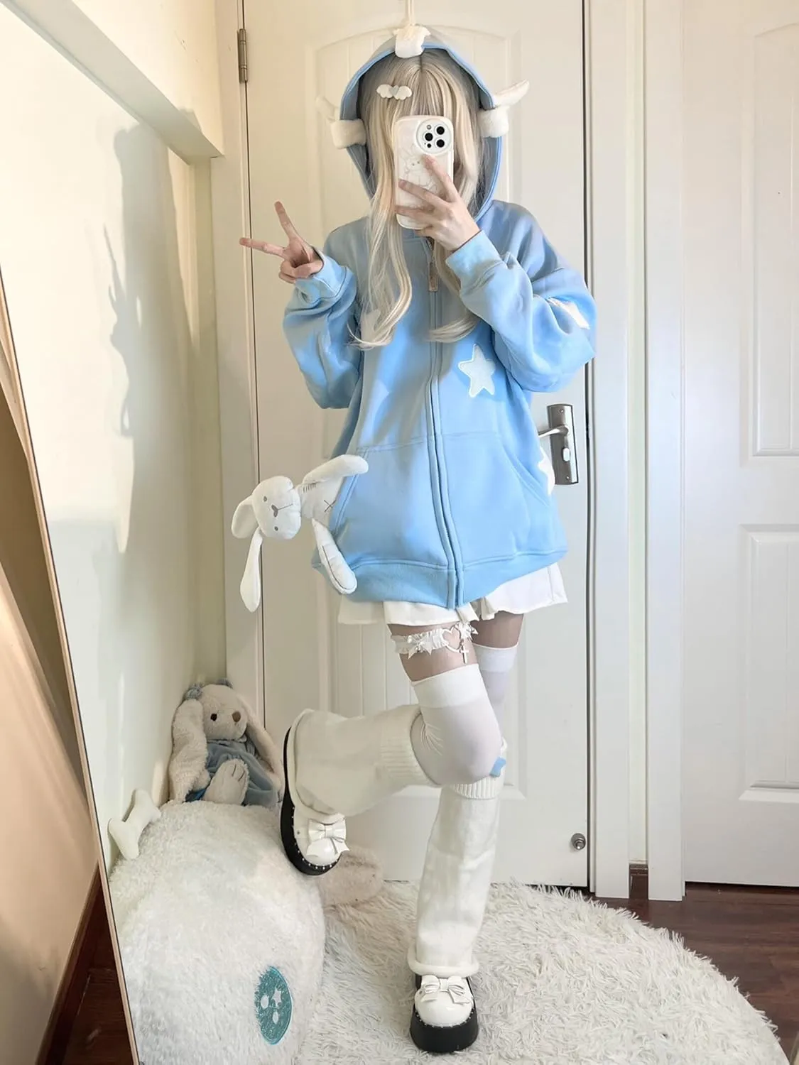 YEMOCILE Women Cute Shark Hoodie Long Sleeve Blue Kawaii Animal Shark Shape Hooded Pullover Sweatshirts