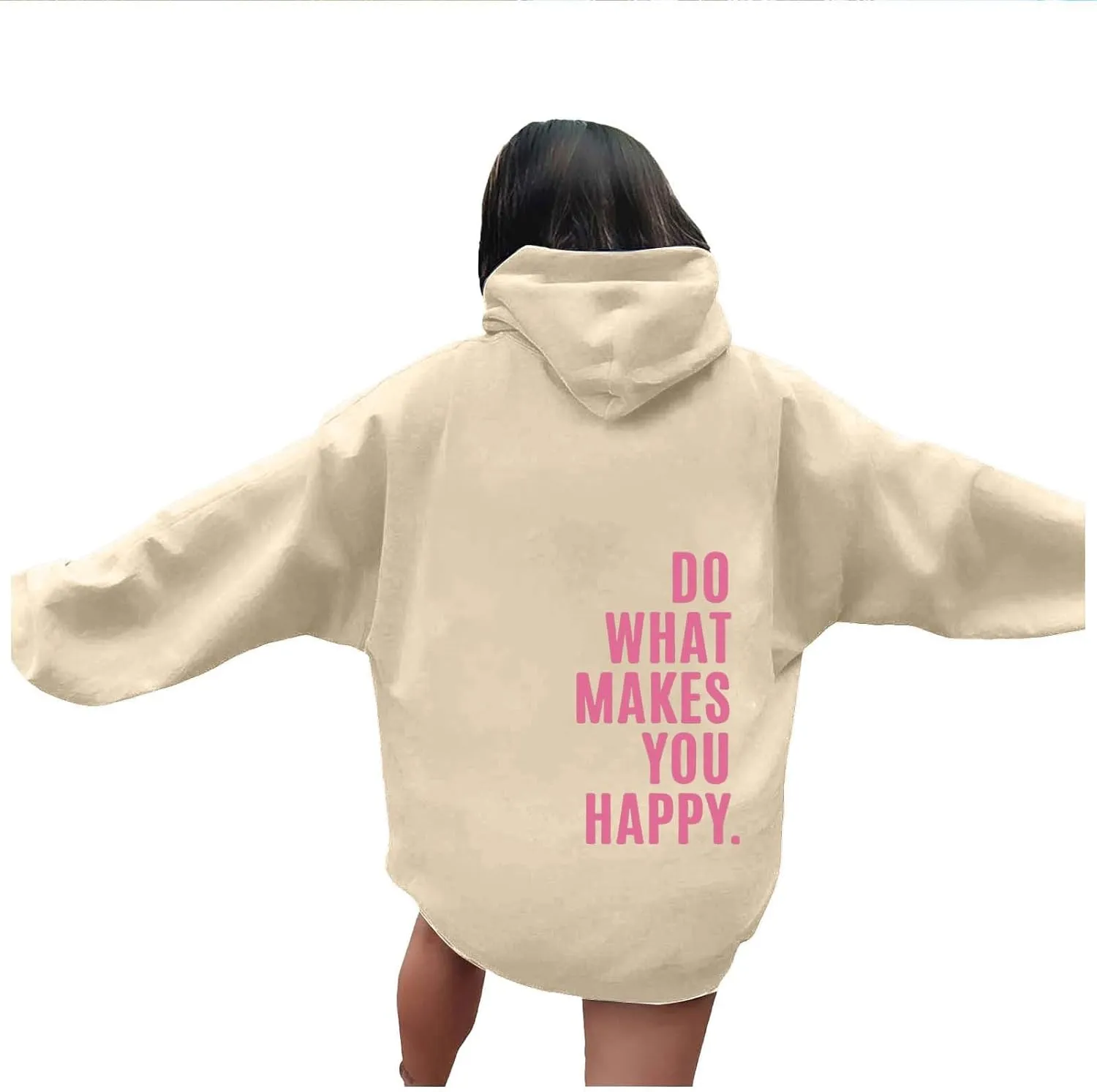 YUHGODO Women Oversized Hoodie Long Sleeve Letter Print Casual Drawstring Cute Preppy Pullover Sweatshirts for Teen Girls