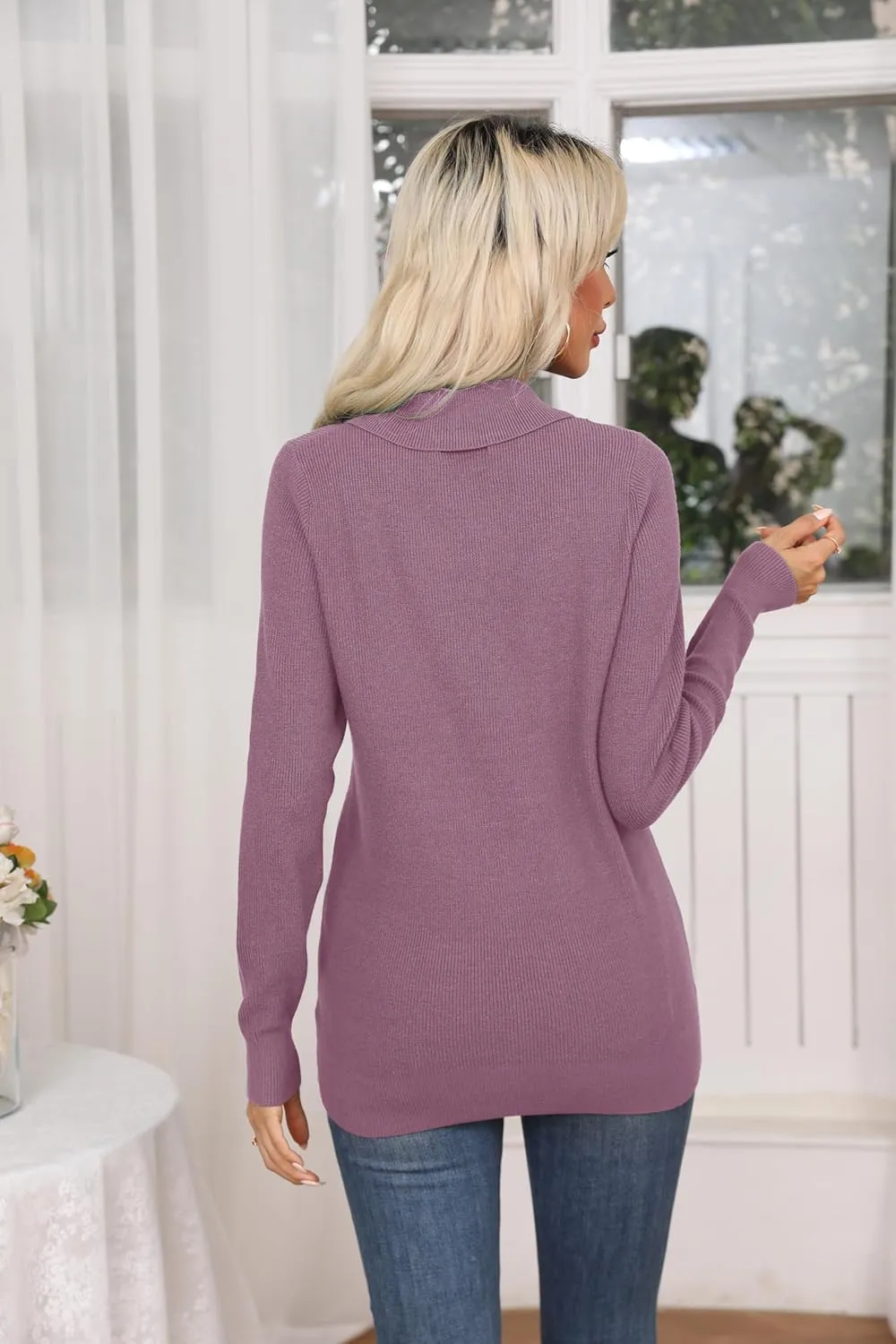 Zeagoo Sweaters for Women Fashion 2024 Fall Long Sleeve Shirts V Neck Collared Knit Pullover Tops Outfits