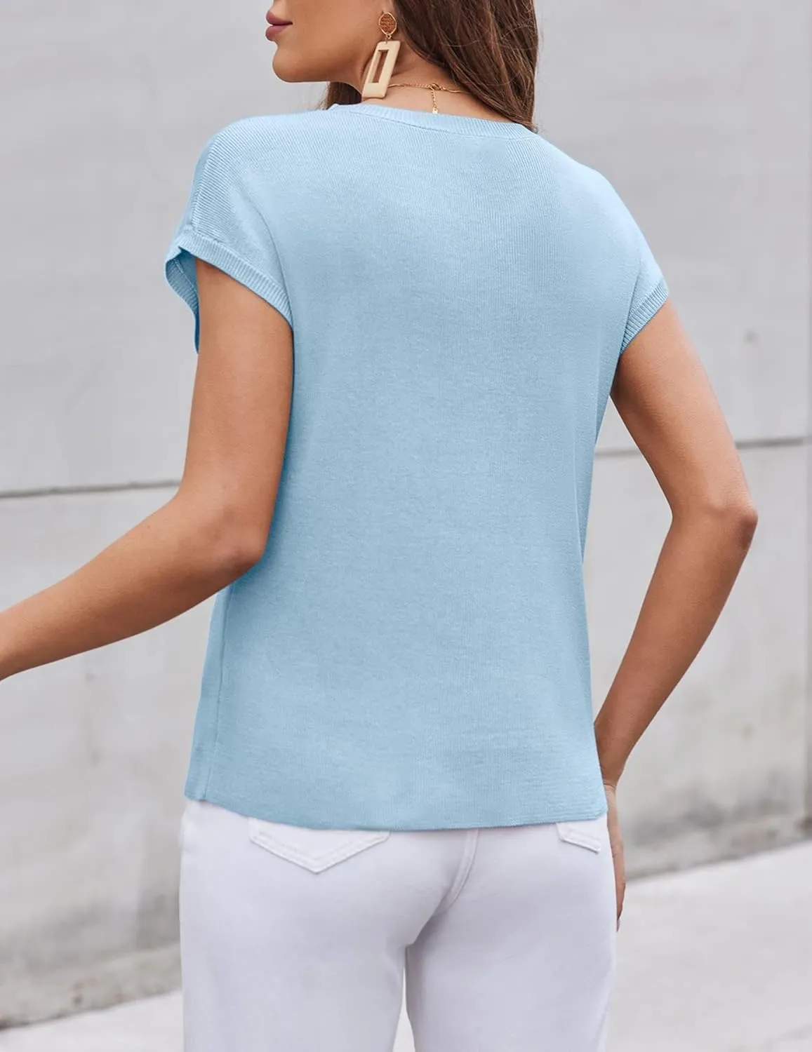 Zeagoo Womens Sweater Vest Fall 2024 Loose Fit Cape Sleeve Knit Ribbed Tank Tops with Front Pocket S-XXL