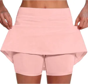 Zkuisw Shorts for Women 2024 Fashion Mid-Waist Stretch Yoga Athletic Skirt Pants Casual Solid Sports Shorts Leggings Skorts