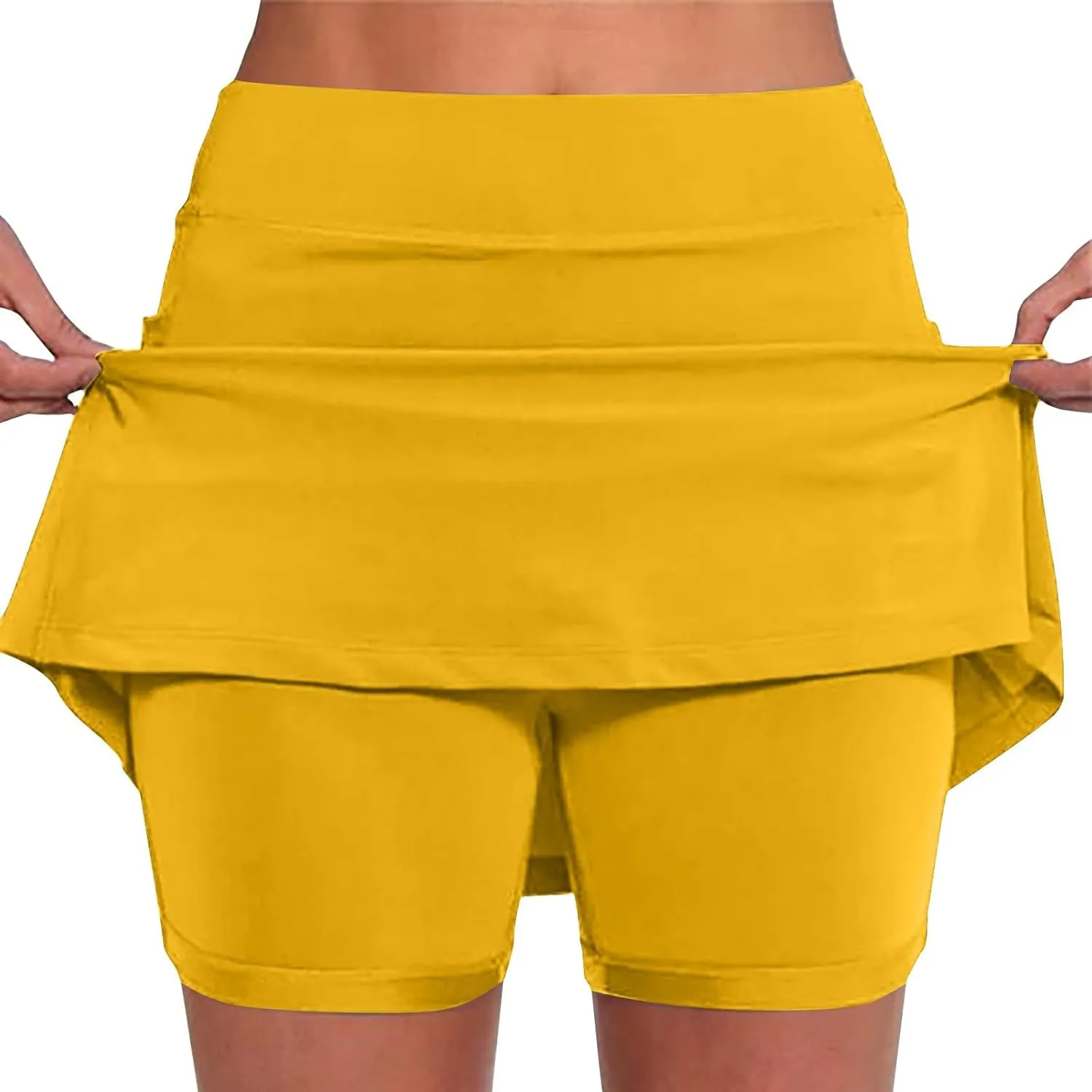 Zkuisw Shorts for Women 2024 Fashion Mid-Waist Stretch Yoga Athletic Skirt Pants Casual Solid Sports Shorts Leggings Skorts