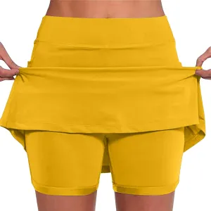 Zkuisw Shorts for Women 2024 Fashion Mid-Waist Stretch Yoga Athletic Skirt Pants Casual Solid Sports Shorts Leggings Skorts