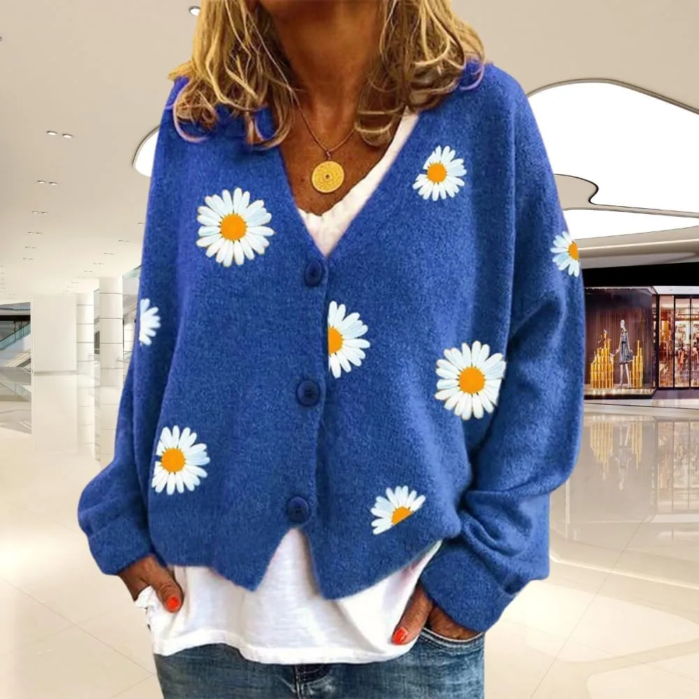 ZOCAVIA Women's Floral Knit Sweaters Cardigan Fall Winter Button Down Open Front Casual Flower Embroidered Cropped Sweaters