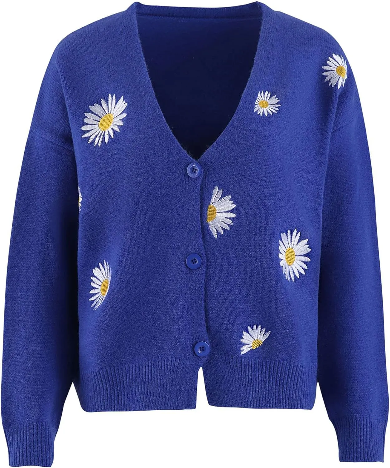 ZOCAVIA Women's Floral Knit Sweaters Cardigan Fall Winter Button Down Open Front Casual Flower Embroidered Cropped Sweaters