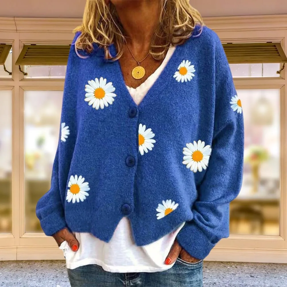 ZOCAVIA Women's Floral Knit Sweaters Cardigan Fall Winter Button Down Open Front Casual Flower Embroidered Cropped Sweaters