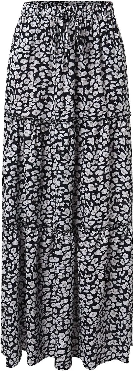 ZYXTIM Womens Flowy Boho Maxi Skirt Tiered Elastic High Waist Pleated Long Skirts Summer Hawaiian Resort Wear for Lady